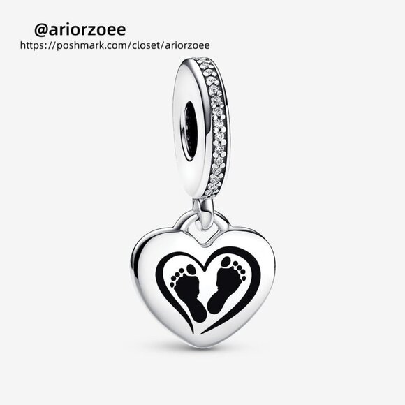 Pandora Engravable Footprint Dangle Charm|Pendant - Picture 1 of 2